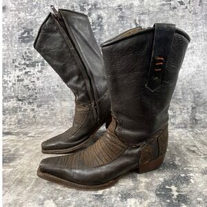 Forastero Men 8 Side Zip Boots Brown Leather Square Toe Exotic Print Western